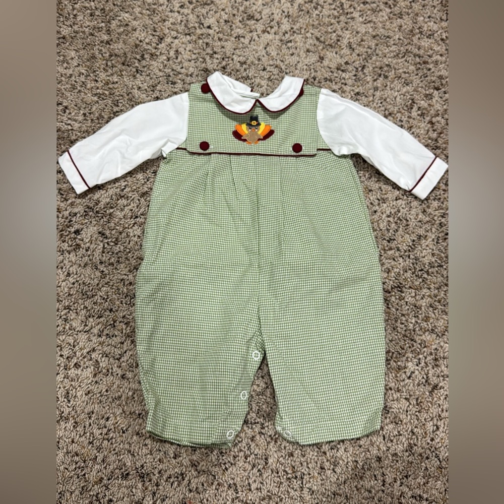 Petit Ami Green and White Kids One Piece